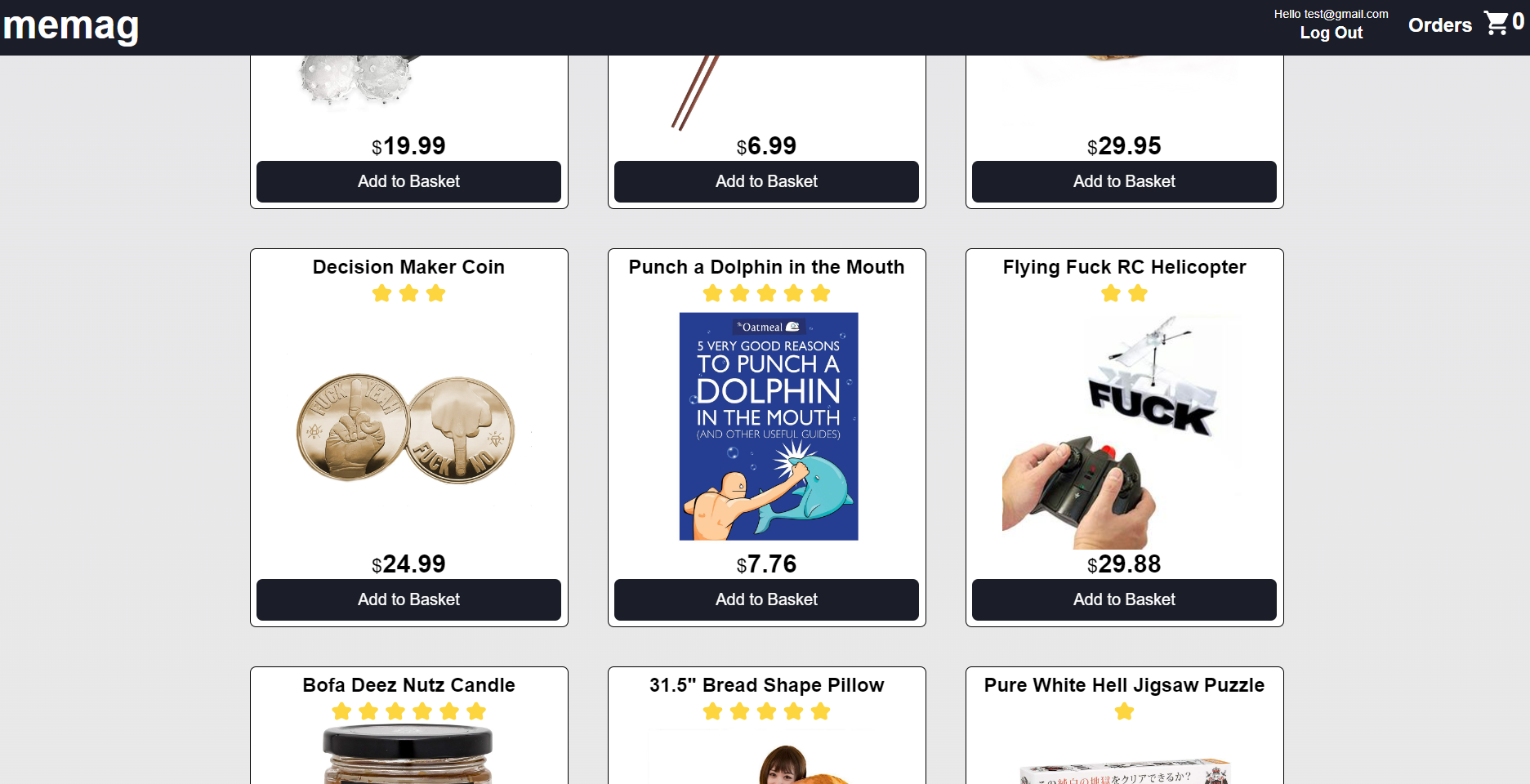 An e-commerce app products page.